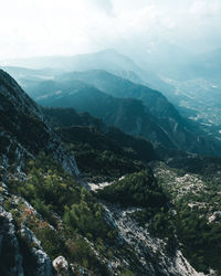 High angle view of valley against sky