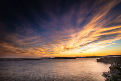 Scenic view of sea against sky during sunset