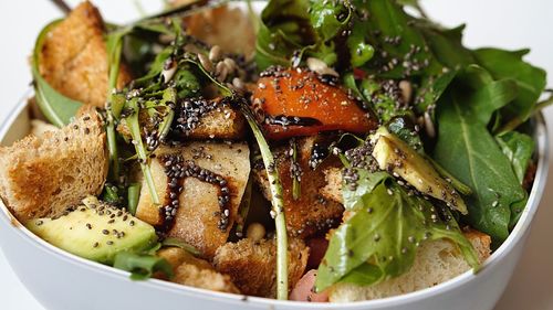 Close-up of salad in bowl on table