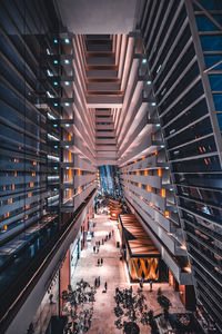 High angle view of illuminated modern building