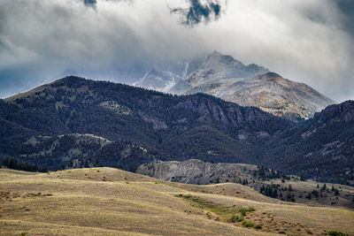 Scenic view of snowcapped mountains against sky