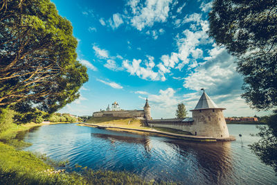 Panoramic view of river against cloudy sky