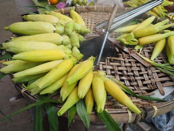 Corns for sale at market stall