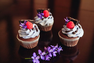 Close-up of cupcakes on table