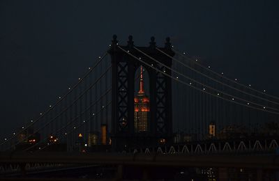 View of suspension bridge at night
