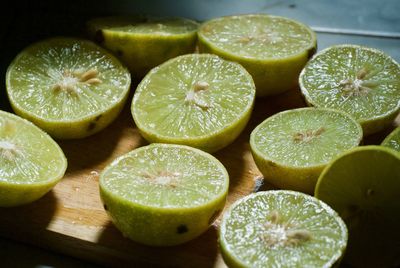 High angle view of fruits on table