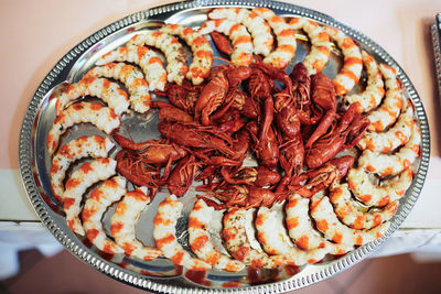 High angle view of dessert in plate on table