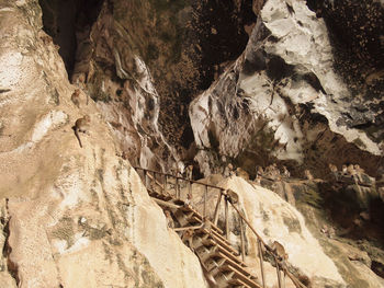 High angle view of rock formation in cave