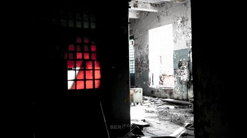 Buildings seen through window