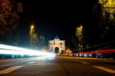 Light trails on road at night