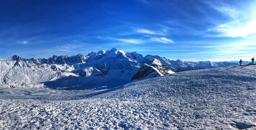 Scenic view of snowcapped mountains against sky