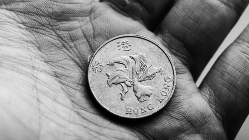 Cropped hand holding coin