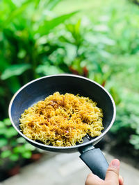 Sumptous noodles on the pan out to nature