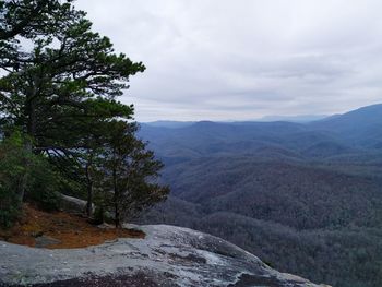 Scenic view of mountains against cloudy sky