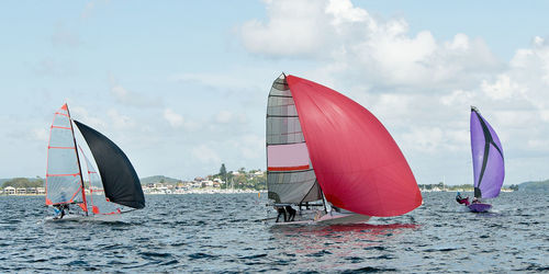 People windsurfing on sea