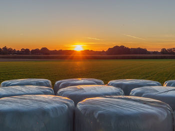 Scenic view of field against sky during sunset