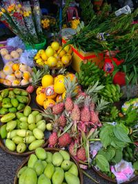 High angle view of fruits for sale in market