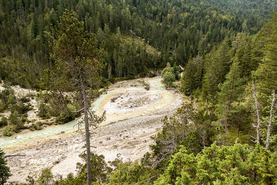 Landscape of isar river origin, scharnitz, austria in autumn