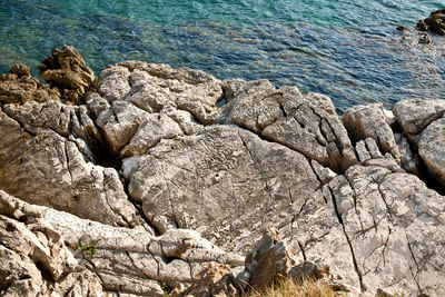 Detail of rock surface washed by the sea for ages. coast line of losinj island, croatia.