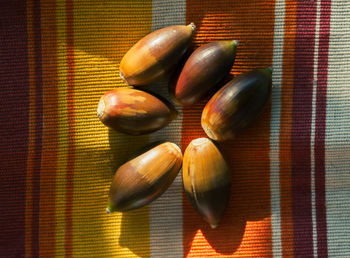 High angle view of eggs on table