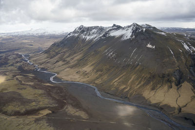 Aerial view of mountains and valley southern iceland