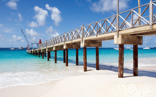 View of bridge over sea against cloudy sky