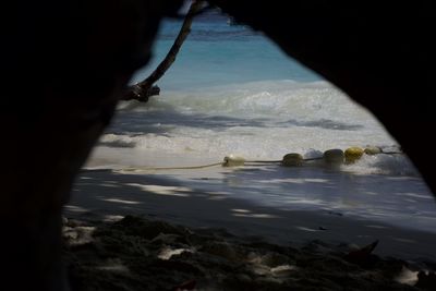 Close-up of beach against sky