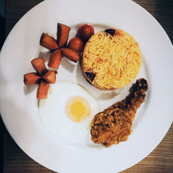 Directly above shot of breakfast in plate on table