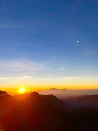 Scenic view of silhouette mountains against sky during sunset