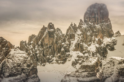 Panoramic view of snowcapped mountains against sky