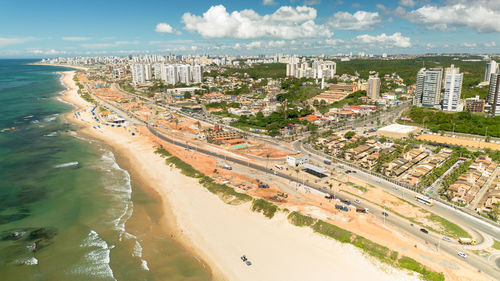 High angle view of beach against sky