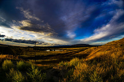 Scenic view of field against cloudy sky