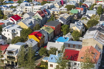 High angle view of the reykjavik city center in iceland