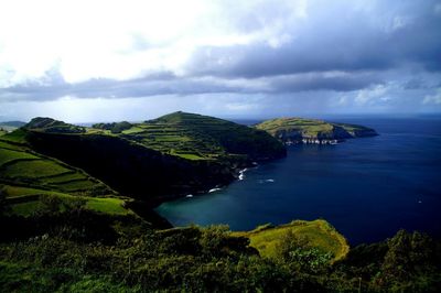 Scenic view of sea against cloudy sky