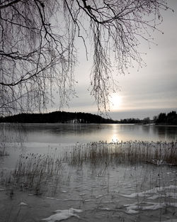 Scenic view of lake against sky during sunset