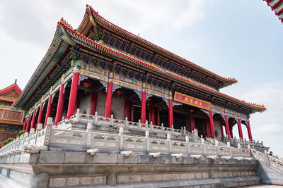 Low angle view of temple against building