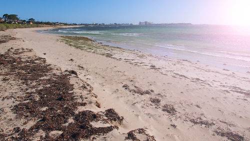 Scenic view of beach against clear sky