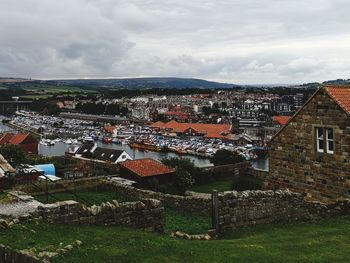 High angle view of townscape against sky