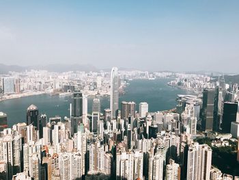 High angle view of city at waterfront