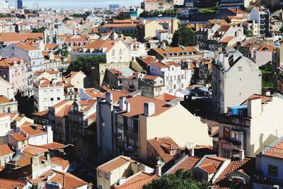 High angle view of buildings in city