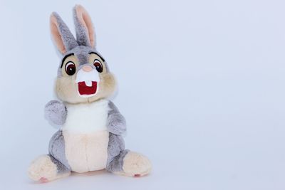 Close-up of stuffed toy against white background