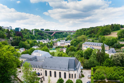 High angle view of buildings in city of luxemburg