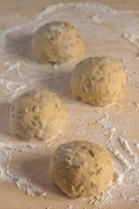 High angle view of bread in container on table