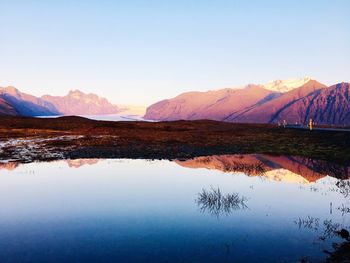 Scenic view of lake against sky during sunset
