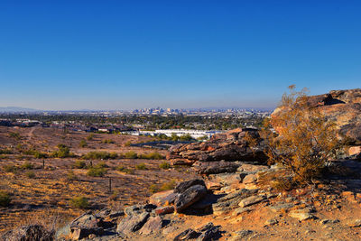 Phoenix downtown from south mountain park and preserve, pima canyon hiking, phoenix arizona. usa