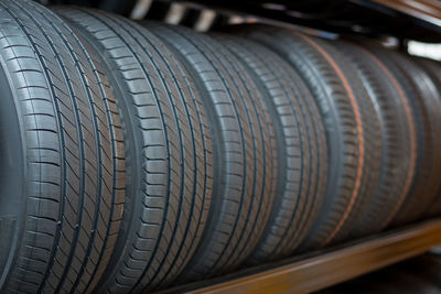 Close-up of tire tracks in market