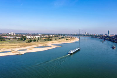 River rhine in düsseldorf from a bird's eye view, drone photography