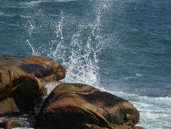 Sea waves splashing on rocks