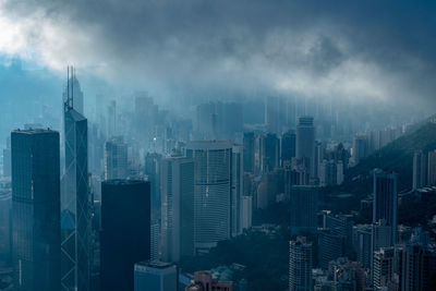 Panoramic view of buildings in city against sky