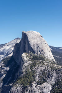 Scenic view of snowcapped mountains against clear blue sky